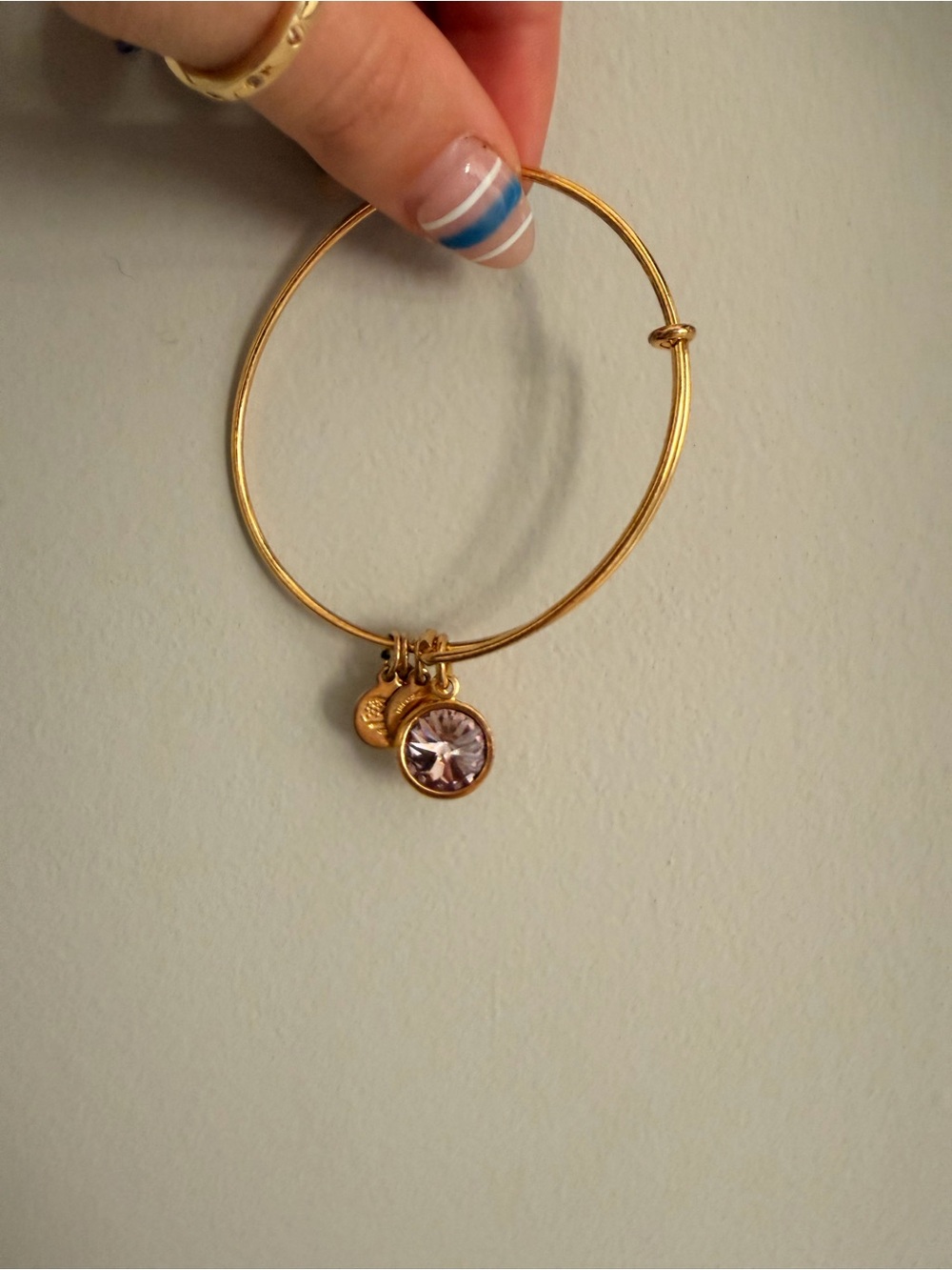 Alex and Ani Gold-Tone Bangle with Light Pink Crystal Charm